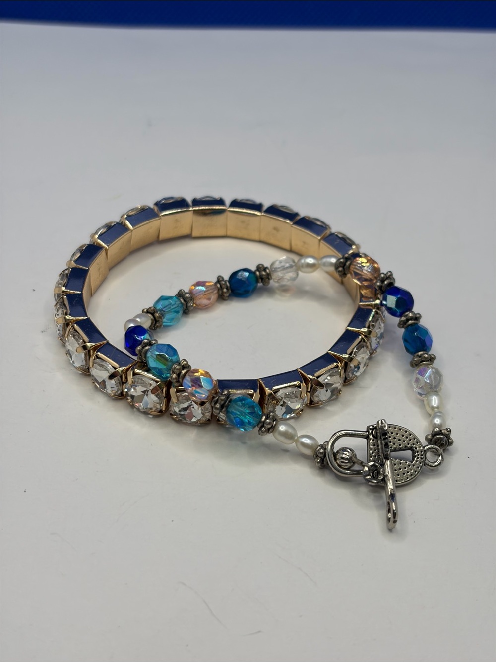 Gold Tone and Blue Crystal Stretch Bracelet Set - Women Jewelry